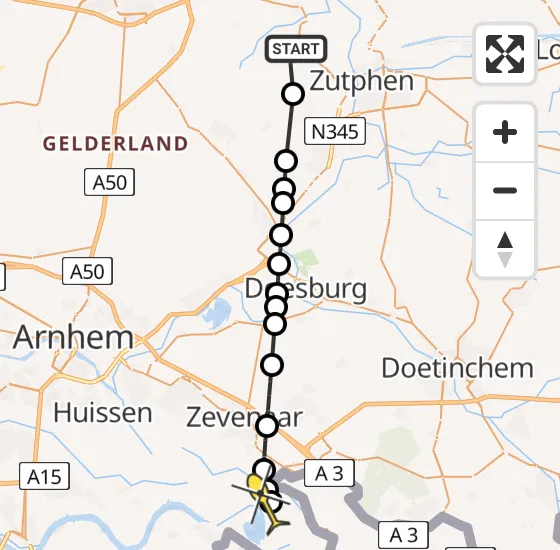 Vlucht Traumahelikopter PH-LLN van Voorst naar Herwen op zondag 4 augustus 2024 16:10