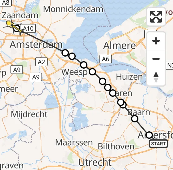 Vlucht Traumahelikopter PH-DOC van Amersfoort naar Amsterdam Heliport op zondag 4 augustus 2024 17:18