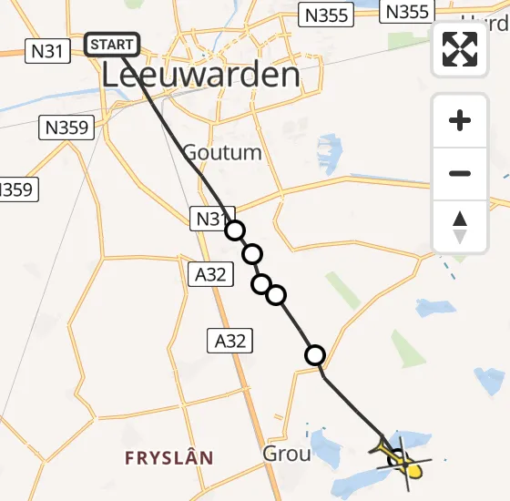 Vlucht Ambulancehelikopter PH-OOP van Leeuwarden naar Goëngahuizen op zondag 4 augustus 2024 17:25