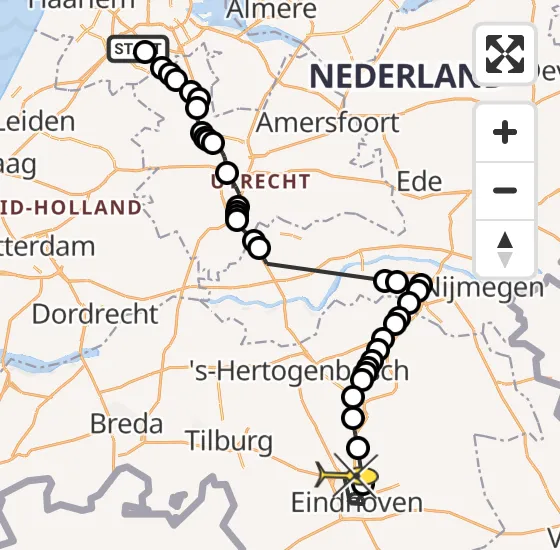 Vlucht Politiehelikopter PH-PXE van Aalsmeer naar Eindhoven op zondag 4 augustus 2024 18:23