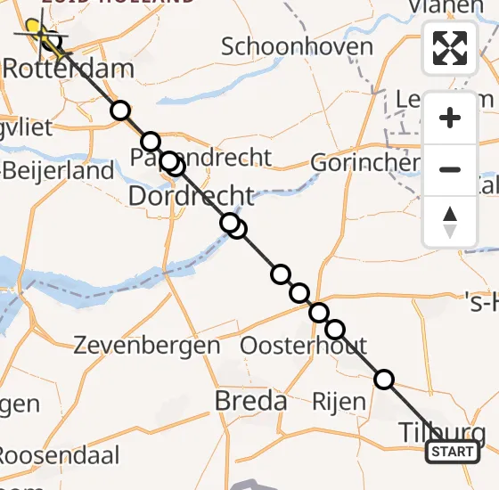 Vlucht Traumahelikopter PH-UMC van Tilburg naar Rotterdam The Hague Airport op zondag 4 augustus 2024 18:25