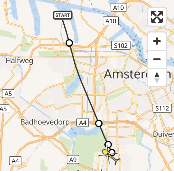 Vlucht Traumahelikopter PH-DOC van Amsterdam Heliport naar Amstelveen op zondag 4 augustus 2024 21:32