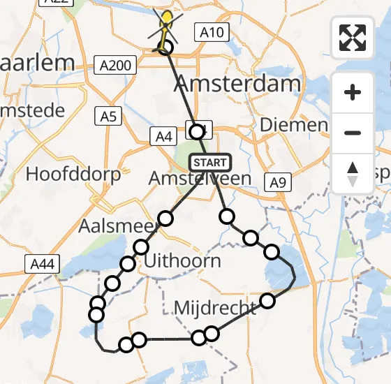 Vlucht Traumahelikopter PH-DOC van Amstelveen naar Amsterdam Heliport op zondag 4 augustus 2024 21:50