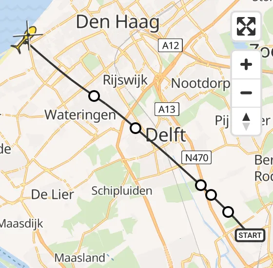 Vlucht Traumahelikopter PH-UMC van Rotterdam The Hague Airport naar Den Haag op maandag 5 augustus 2024 6:20