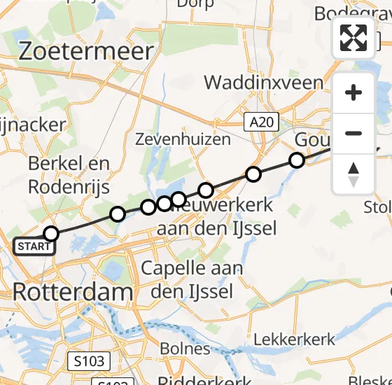 Vlucht Traumahelikopter PH-UMC van Rotterdam The Hague Airport naar Gouda op maandag 5 augustus 2024 7:50