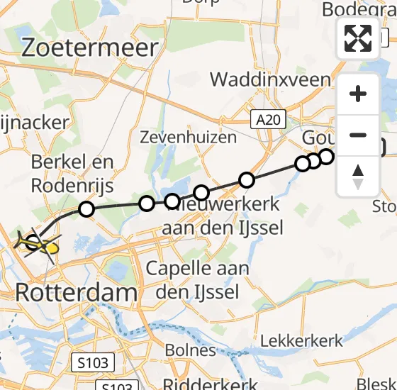 Vlucht Traumahelikopter PH-UMC van Gouda naar Rotterdam The Hague Airport op maandag 5 augustus 2024 8:31