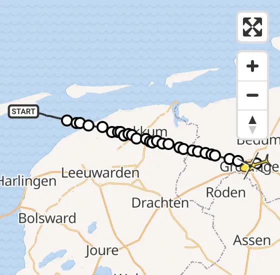 Vlucht Ambulancehelikopter PH-OOP van Oosterend naar Universitair Medisch Centrum Groningen op maandag 5 augustus 2024 9:11