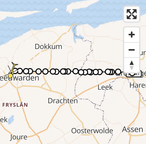 Vlucht Ambulancehelikopter PH-OOP van Universitair Medisch Centrum Groningen naar Vliegbasis Leeuwarden op maandag 5 augustus 2024 10:02