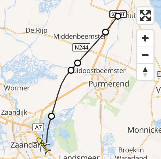 Vlucht Traumahelikopter PH-DOC van Noordbeemster naar Oostzaan op maandag 5 augustus 2024 10:33