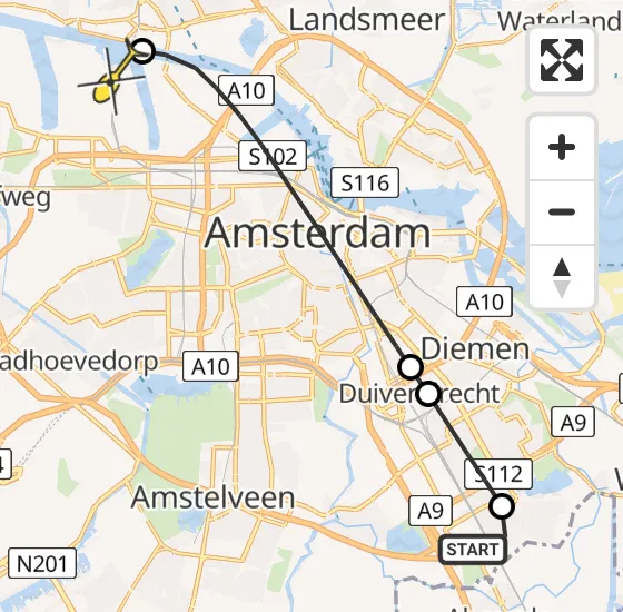 Vlucht Traumahelikopter PH-DOC van Academisch Medisch Centrum (AMC) naar Amsterdam Heliport op maandag 5 augustus 2024 11:25