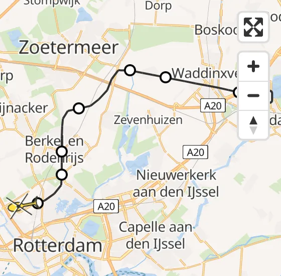 Vlucht Traumahelikopter PH-UMC van Gouda naar Rotterdam The Hague Airport op maandag 5 augustus 2024 13:35