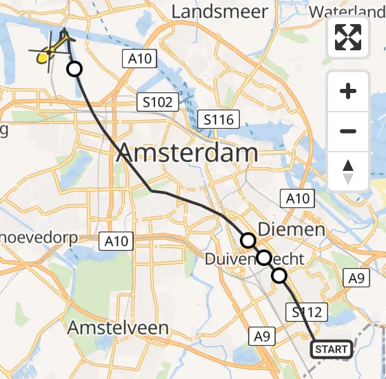 Vlucht Traumahelikopter PH-DOC van Amsterdam naar Amsterdam Heliport op maandag 5 augustus 2024 14:10