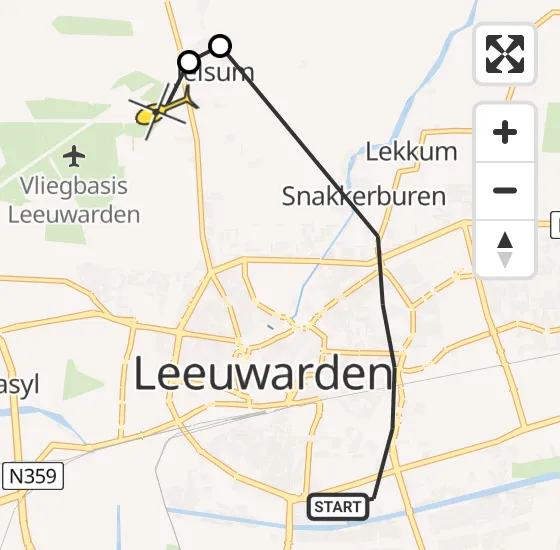 Vlucht Ambulancehelikopter PH-OOP van Leeuwarden naar Vliegbasis Leeuwarden op maandag 5 augustus 2024 15:58