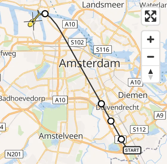 Vlucht Traumahelikopter PH-DOC van Academisch Medisch Centrum (AMC) naar Amsterdam Heliport op maandag 5 augustus 2024 18:15