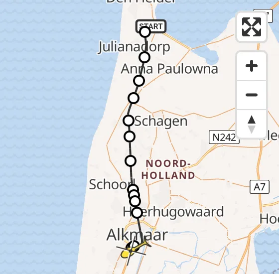 Vlucht Kustwachthelikopter PH-SAR van Vliegveld De Kooy naar Alkmaar op maandag 5 augustus 2024 20:49