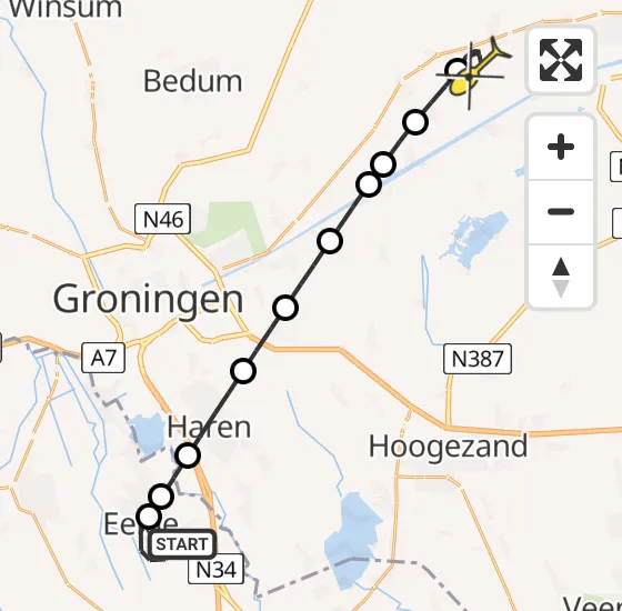 Vlucht Traumahelikopter PH-TTR van Groningen Airport Eelde naar Garrelsweer op maandag 5 augustus 2024 23:01