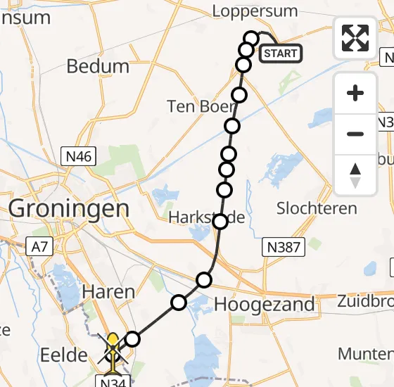 Vlucht Traumahelikopter PH-TTR van Garrelsweer naar Eelde op maandag 5 augustus 2024 23:38