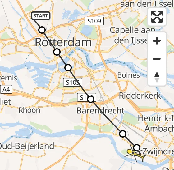 Vlucht Traumahelikopter PH-UMC van Rotterdam The Hague Airport naar Zwijndrecht op woensdag 7 augustus 2024 21:53