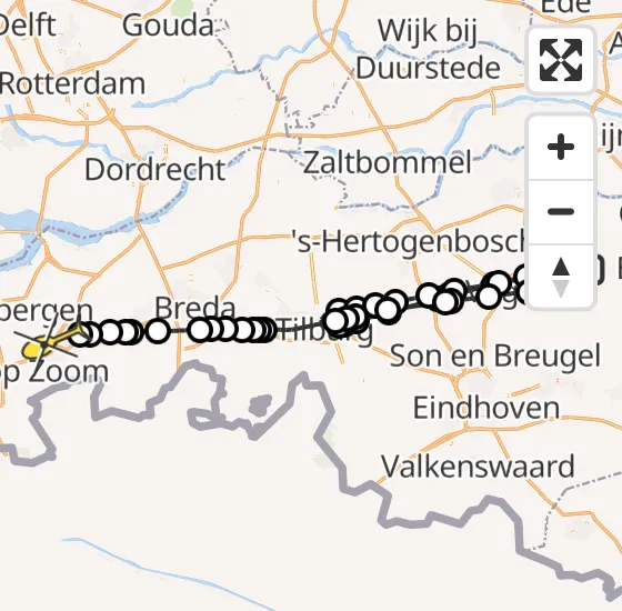 Vlucht Traumahelikopter PH-LLN van Vliegbasis Volkel naar Roosendaal op woensdag 7 augustus 2024 22:24