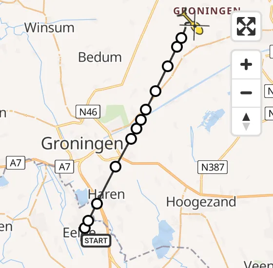 Vlucht Traumahelikopter PH-TTR van Groningen Airport Eelde naar Loppersum op woensdag 7 augustus 2024 22:31