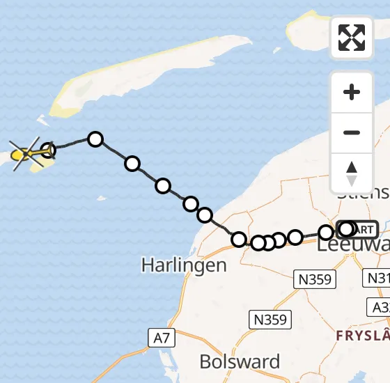 Vlucht Ambulancehelikopter PH-OOP van Vliegbasis Leeuwarden naar Vlieland op vrijdag 9 augustus 2024 7:15