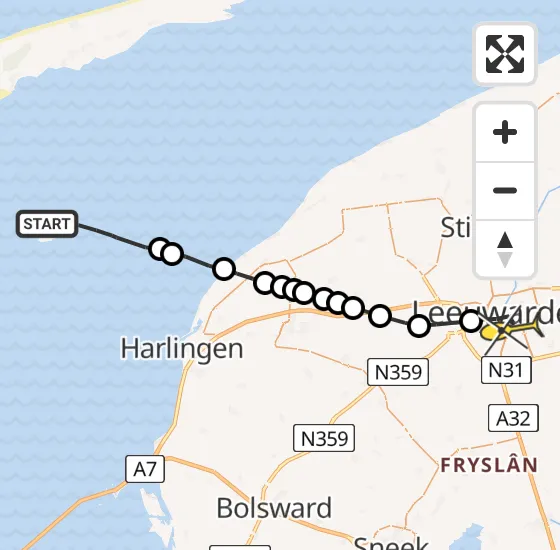 Vlucht Ambulancehelikopter PH-OOP van West-Terschelling naar Leeuwarden op vrijdag 9 augustus 2024 7:54