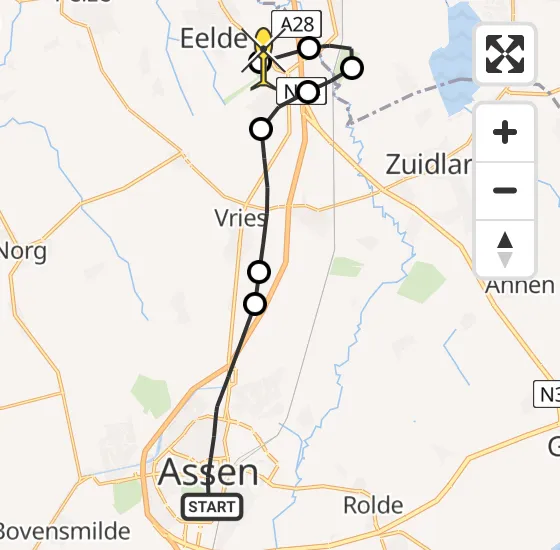 Vlucht Traumahelikopter PH-TTR van Assen naar Groningen Airport Eelde op vrijdag 9 augustus 2024 18:22