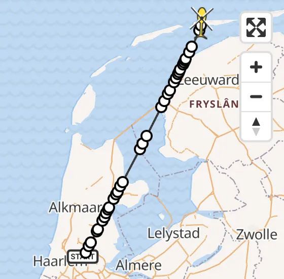 Vlucht Traumahelikopter PH-DOC van Amsterdam Heliport naar Ameland Airport Ballum op vrijdag 9 augustus 2024 20:33