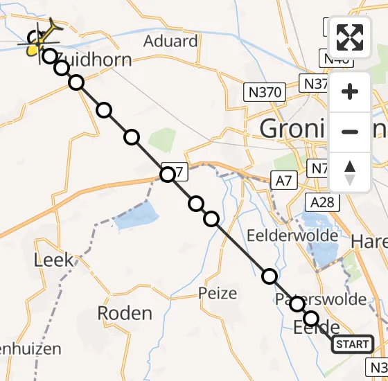 Vlucht Traumahelikopter PH-TTR van Groningen Airport Eelde naar Noordhorn op vrijdag 9 augustus 2024 20:35