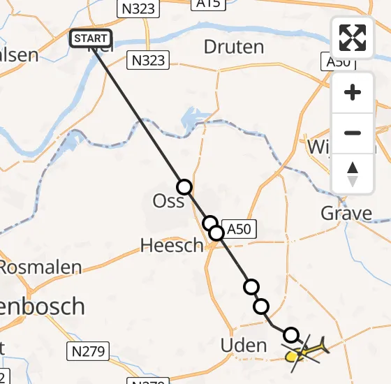 Vlucht Politiehelikopter PH-PXA van Tiel naar Vliegbasis Volkel op vrijdag 9 augustus 2024 20:45