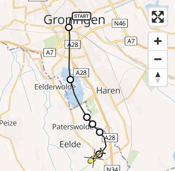 Vlucht Traumahelikopter PH-TTR van Universitair Medisch Centrum Groningen naar Groningen Airport Eelde op vrijdag 9 augustus 2024 22:19