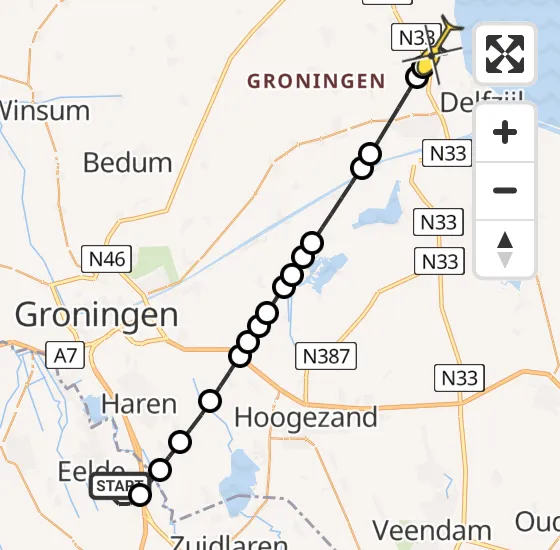 Vlucht Traumahelikopter PH-TTR van Groningen Airport Eelde naar Holwierde op zaterdag 10 augustus 2024 0:47