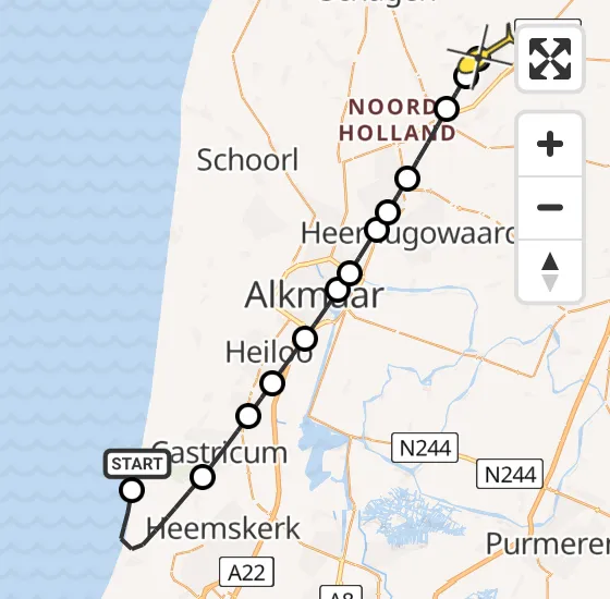 Vlucht Traumahelikopter PH-DOC van Castricum naar Winkel op zaterdag 10 augustus 2024 11:16