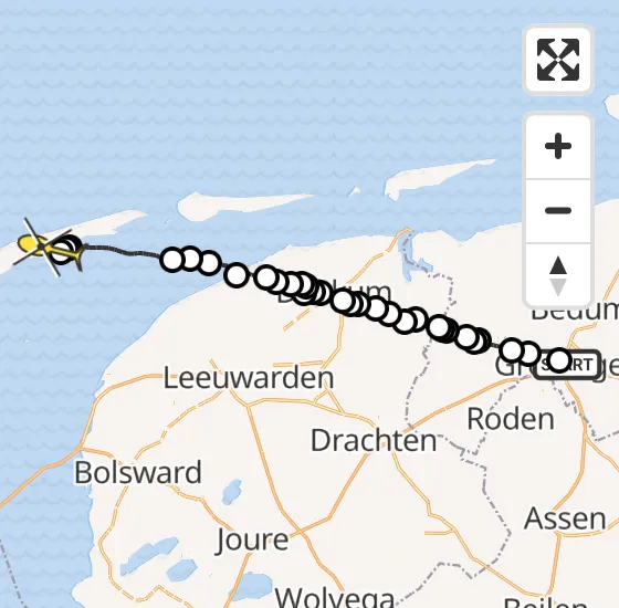 Vlucht Ambulancehelikopter PH-OOP van Universitair Medisch Centrum Groningen naar Formerum op zaterdag 10 augustus 2024 12:47