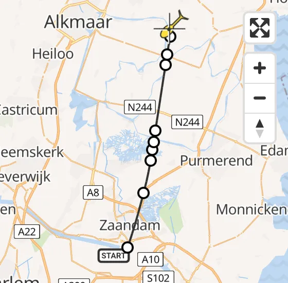 Vlucht Traumahelikopter PH-DOC van Amsterdam Heliport naar Ursem op zaterdag 10 augustus 2024 13:57