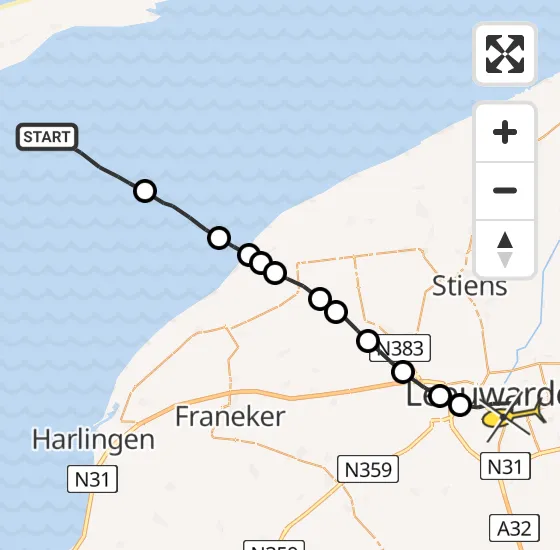 Vlucht Ambulancehelikopter PH-OOP van Oosterend naar Leeuwarden op zaterdag 10 augustus 2024 17:14