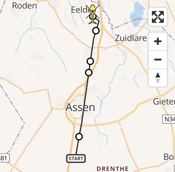 Vlucht Traumahelikopter PH-TTR van Hooghalen naar Groningen Airport Eelde op zaterdag 10 augustus 2024 18:23