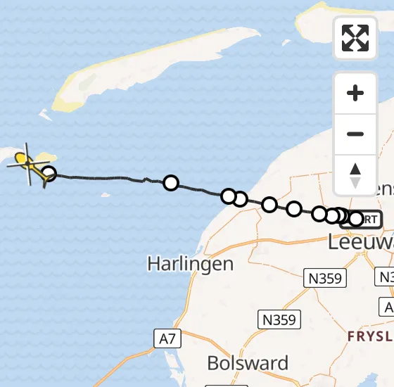 Vlucht Ambulancehelikopter PH-OOP van Vliegbasis Leeuwarden naar Vlieland op zaterdag 10 augustus 2024 19:22