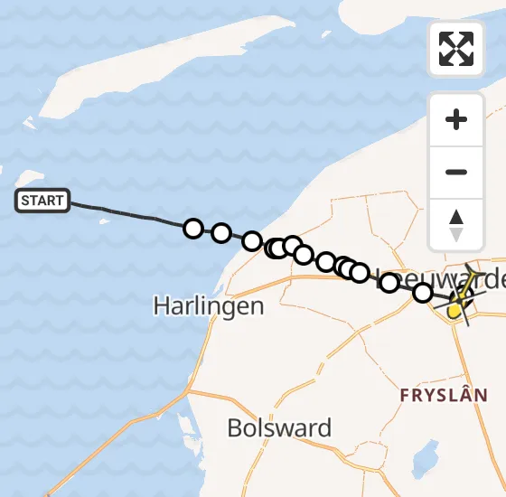 Vlucht Ambulancehelikopter PH-OOP van West-Terschelling naar Leeuwarden op zaterdag 10 augustus 2024 20:00