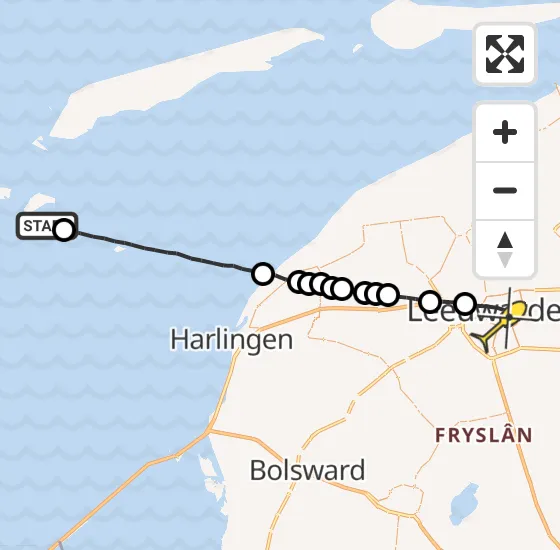 Vlucht Ambulancehelikopter PH-OOP van Vlieland naar Leeuwarden op zaterdag 10 augustus 2024 21:20