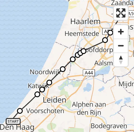 Vlucht Traumahelikopter PH-DOC van Den Haag naar Amsterdam Heliport op zaterdag 10 augustus 2024 22:15