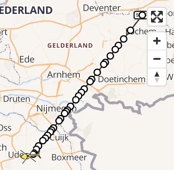 Vlucht Traumahelikopter PH-LLN van Markelo naar Vliegbasis Volkel op zaterdag 10 augustus 2024 22:45