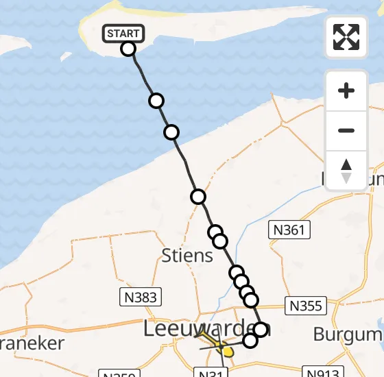 Vlucht Ambulancehelikopter PH-OOP van Ameland Airport Ballum naar Leeuwarden op zaterdag 10 augustus 2024 22:58