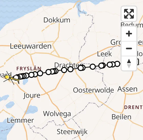 Vlucht Traumahelikopter PH-TTR van Groningen Airport Eelde naar Sneek op zaterdag 10 augustus 2024 23:36