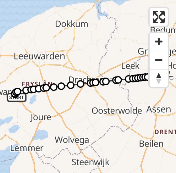 Vlucht Traumahelikopter PH-TTR van Sneek naar Groningen Airport Eelde op zondag 11 augustus 2024 0:38