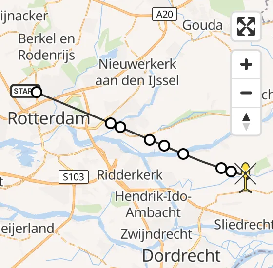 Vlucht Traumahelikopter PH-UMC van Rotterdam The Hague Airport naar Bleskensgraaf ca op zondag 11 augustus 2024 10:21