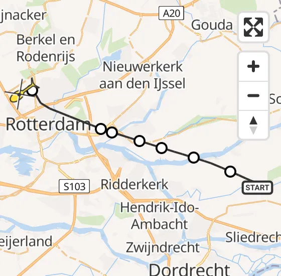 Vlucht Traumahelikopter PH-UMC van Bleskensgraaf ca naar Rotterdam The Hague Airport op zondag 11 augustus 2024 10:48