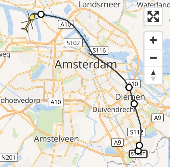 Vlucht Traumahelikopter PH-DOC van Amsterdam naar Amsterdam Heliport op zondag 11 augustus 2024 11:02