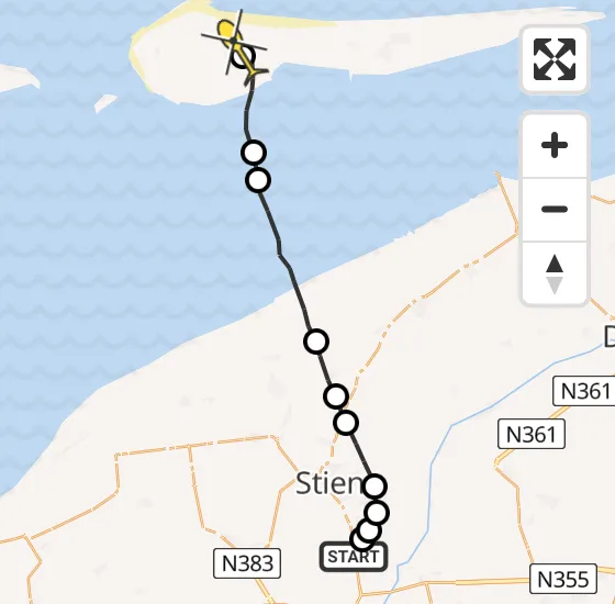 Vlucht Ambulancehelikopter PH-OOP van Vliegbasis Leeuwarden naar Ameland Airport Ballum op zondag 11 augustus 2024 11:43