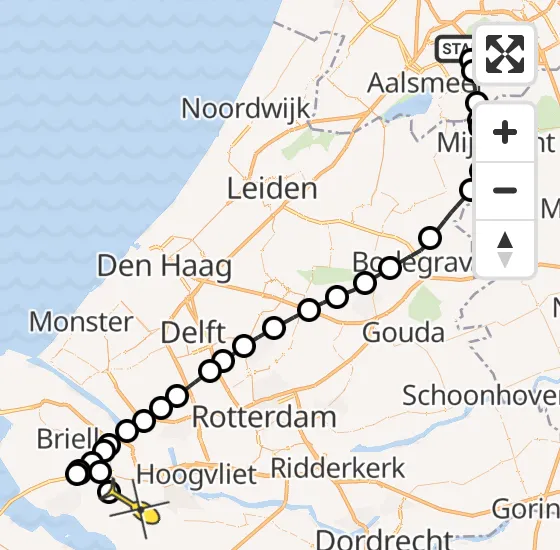 Vlucht Politiehelikopter PH-PXY van Amstelveen naar Zuidland op zondag 11 augustus 2024 19:08